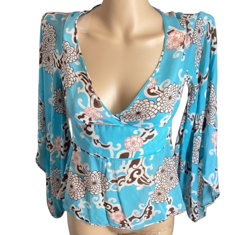 EUC Trina Turk Kimono Sleeve Sheer Empire Top Sz Medium